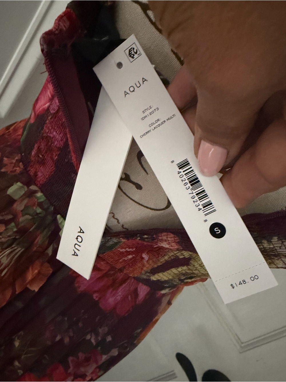 AQUA Pleated Floral Guest of Dress ~ Floral Bustier Maxi Dress in Deep Plum - Picture 12 of 13
